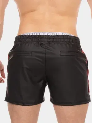 Short Efecto piel Barcode Berlin Negro Rojo