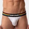 slip bikini blanco Pride Barcode Berlin con cinturilla arcoíris