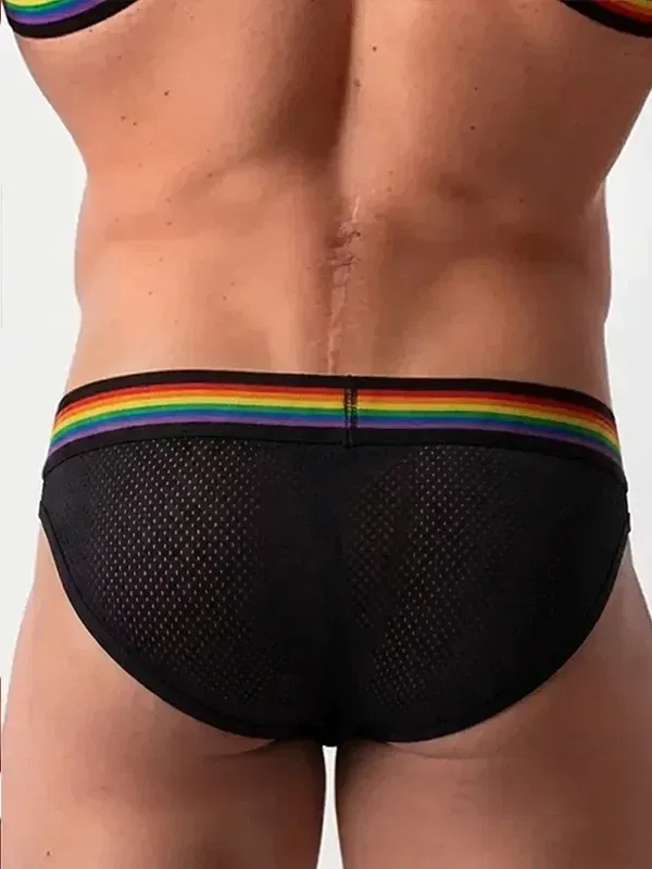slip bikini blanco Pride Barcode Berlin con cinturilla arcoíris