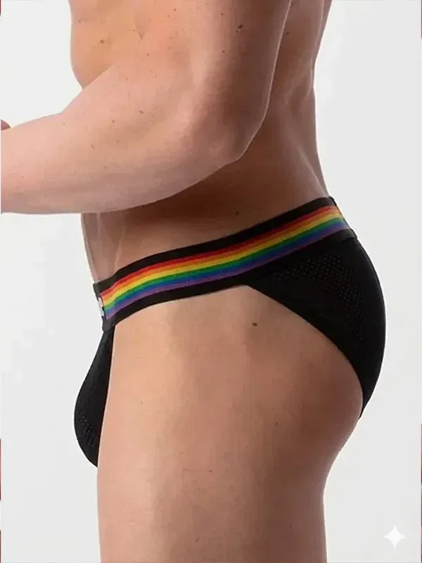 slip bikini blanco Pride Barcode Berlin con cinturilla arcoíris