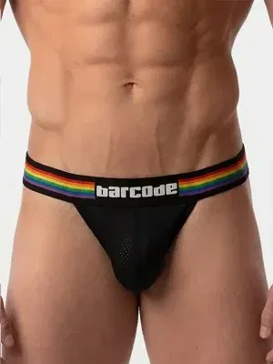 slip bikini blanco Pride Barcode Berlin con cinturilla arcoíris