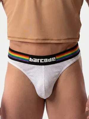 Tanga blanco de hombre Barcode Berlin Pride con la cintura gay