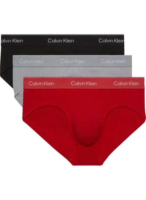 pack 3 slips calvin klein icon 0FD rojo gris negro cinturilla logo