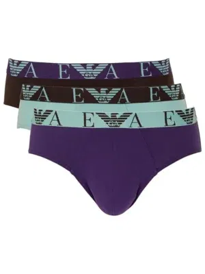 Pack 3 Slips Emporio Armani Bold Monogram morado azul y marron