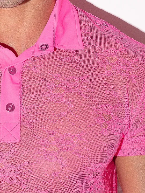 Polo de encaje transparente rosa flúor Code 22