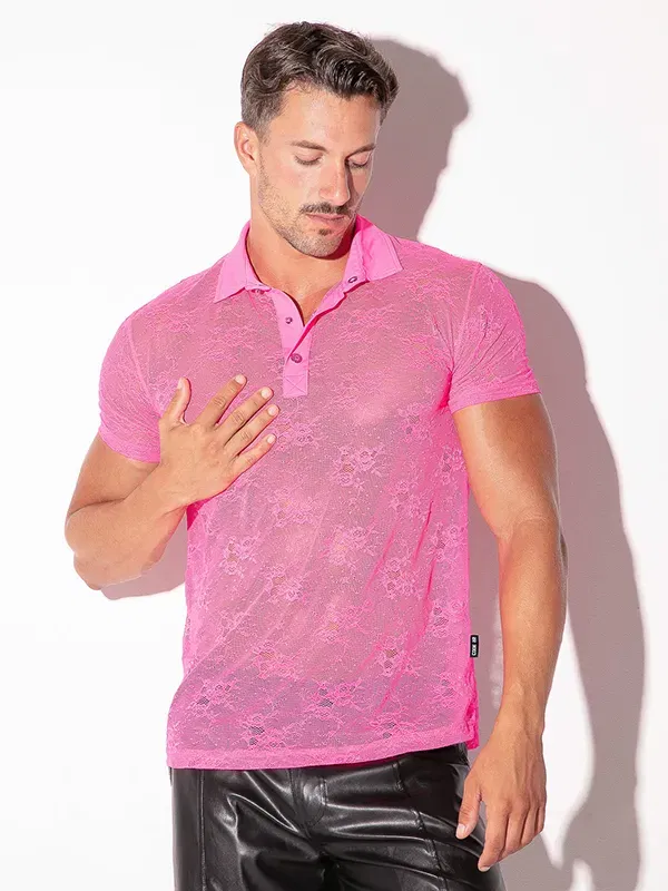 Polo de encaje transparente rosa flúor Code 22