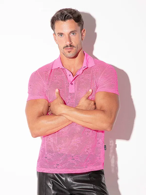Polo de encaje transparente rosa flúor Code 22