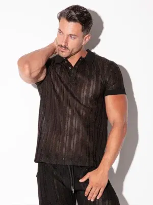 Polo Oasis de jacquard calado negro