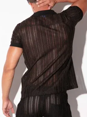 Polo Oasis de jacquard calado negro