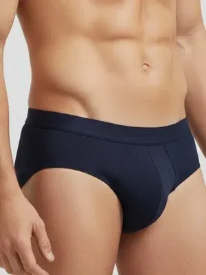 Slip hombre azul marino canalé con cintura tonal águila centrada