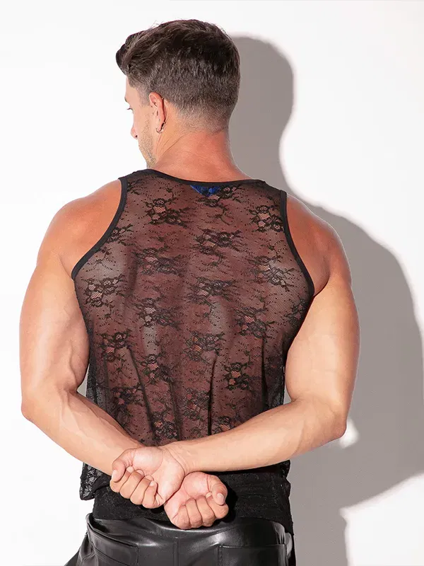 Camiseta de tirantes Code 22de encaje transparente negro