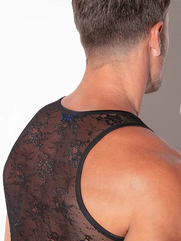 Camiseta de tirantes Code 22de encaje transparente negro