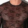 Top de encaje transparente de manga larga negro