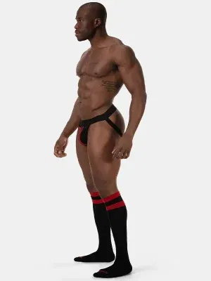 suspensorio hombre rojo negro mesh cintura negra