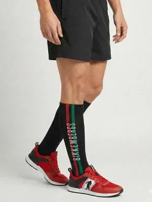 Medias de fútbol negras Bikkembergs Hit con logo vertical vista par.