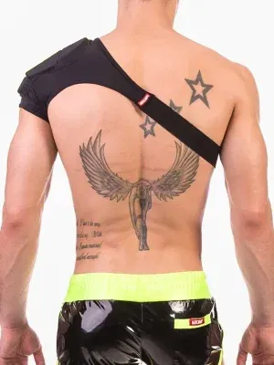 arnés de hombro Barcode Berlin Disco negro con hombrera verde neón vista frontal