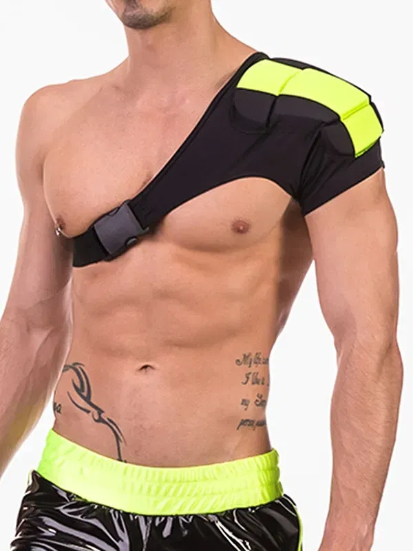 arnés de hombro Barcode Berlin Disco negro con hombrera verde neón vista frontal