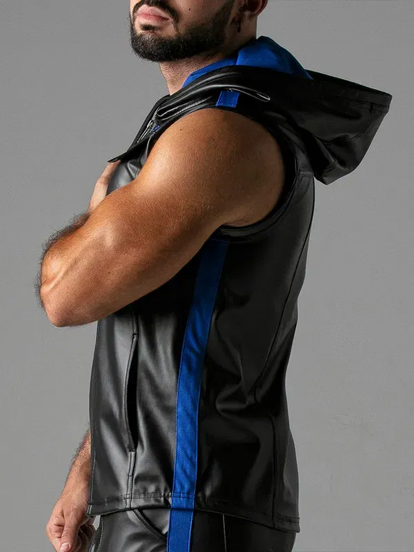 chaleco con capucha efecto cuero Locker Gear negro azul