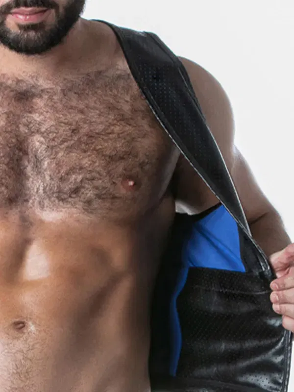 Chaleco Locker Gear Leatherette Negro Azul - Imagen 4