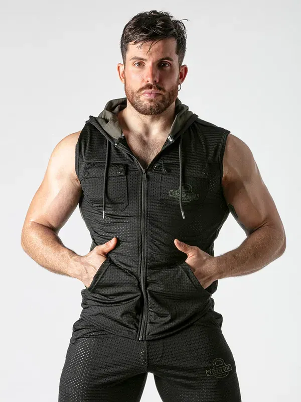 Chaleco con capucha mesh Negro Khaki Locker Gear