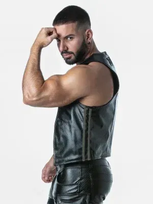 Chaleco sintético negro verde Leatherette – Locker Gear