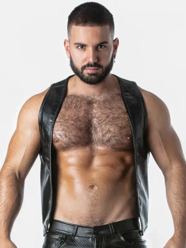 Chaleco Locker Gear Leatherette Negro Azul - Imagen 6