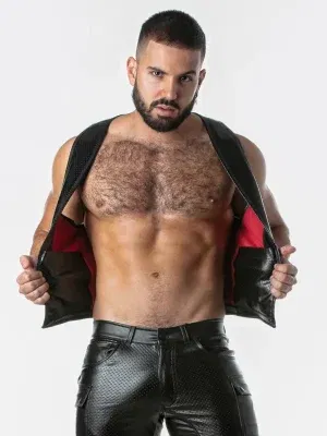 Chaleco cuero sintético negro rojo fetish bar Locker Gear