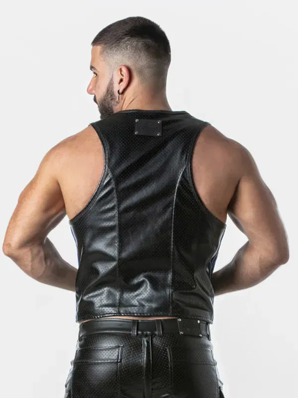 Chaleco Locker Gear Leatherette Negro Azul - Imagen 2