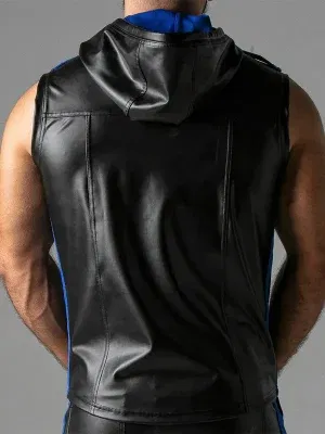 chaleco con capucha efecto cuero Locker Gear negro azul