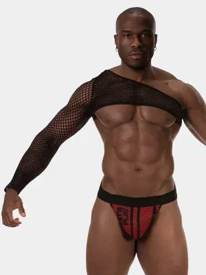 top asimetrico hombre negro one arm rejilla vista frontal