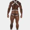 Arnés de cuerpo completo hombre plateado elástico cruce espalda X y parche Barcode Berlin vista trasera