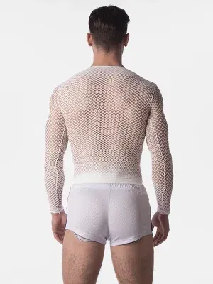 Camiseta rejilla blanca manga larga sin costuras