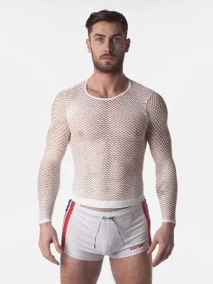 Camiseta rejilla blanca manga larga sin costuras