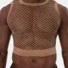detalle rejilla nude crop top hombre patrón abierto y ribetes