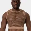 crop top de rejilla nude hombre cuello redondo y banda inferior vista frontal