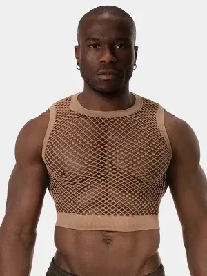 crop top de rejilla nude hombre cuello redondo y banda inferior vista frontal