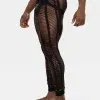 vista lateral leggings hombre negro rejilla estructura en lineas