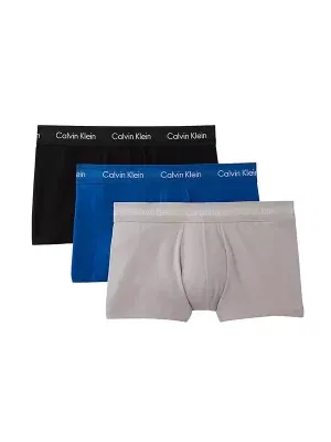 Pack 3 bóxers hombre negro azul gris con cinturilla Calvin Klein vista conjunto.