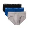 Pack 3 slips hombre negro azul gris Calvin Klein Cotton Stretch cinturilla con logo vista frontal.