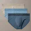 Pack 3 slips hombre Calvin Klein Ultra Soft Modal tonos taupe azul claro azul grisáceo vista producto.