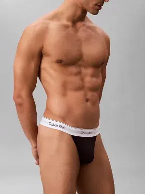 pack de tangas para hombre negro blanco y negro microprint con cintura blanca Calvin Klein