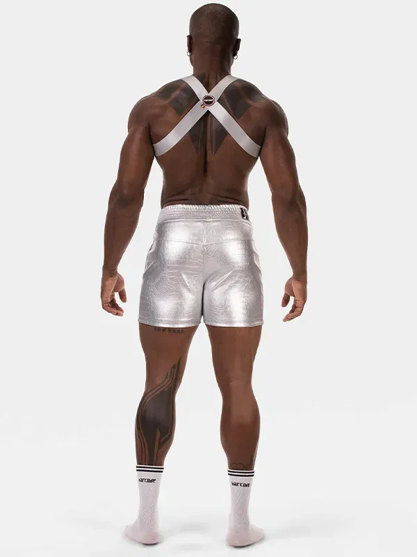 look completo hombre silver short camiseta y arnés metalizados