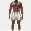 conjunto hombre short y arnés plateado metalizado look industrial
