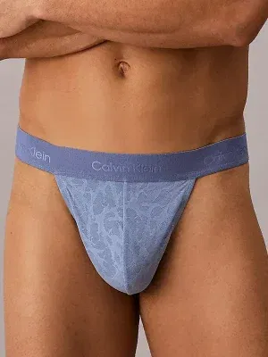 Tanga hombre Calvin Klein Microfibre Lace azul 44J con cintura logo tonal vista frontal.