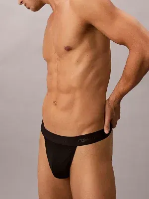 Tanga Calvin Klein Microfibre Lace negro con cintura logo tonal