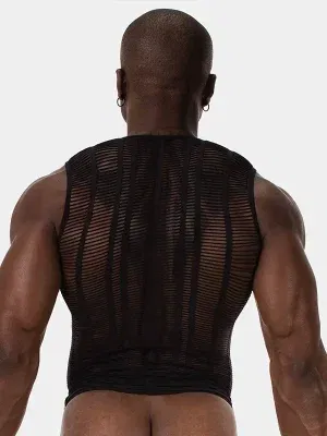 vista trasera camiseta rejilla sin costuras hombre negro barcode berlin