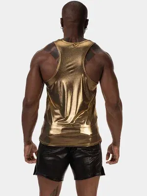 camiseta tirantes hombre dorada metalizada espalda nadador vista trasera