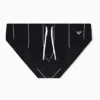 Bañador slip Emporio Armani Pinstripe negro con cordón blanco y rayas verticales