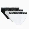 Pack 3 slips Emporio Armani Bold Monogram MC197, negro gris blanco, vista producto.