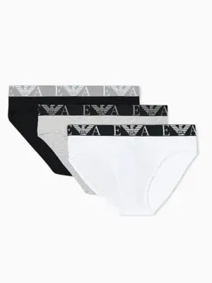 Pack 3 slips Emporio Armani Bold Monogram MC197, negro gris blanco, vista producto.